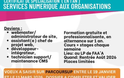 Ouverture de nouvelles formations – Rentrée 2026 CERTICIAT de SPECIALISATION Services Numériques aux Organisations option E-Commerce